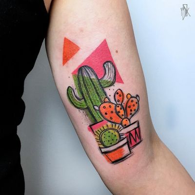 Cute Succulents tattoo by Marta Kudu #MartaKudu #planttattoos #color #linework #illustrative #shapes #cacti #cactus #succulents #pattern #bright #cute #abstract #popart #tattoooftheday