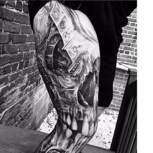 Morph tattoo by Tony Mancia #TonyMancia #morph #realistic #blackandgrey #cathedral #architecture #skull