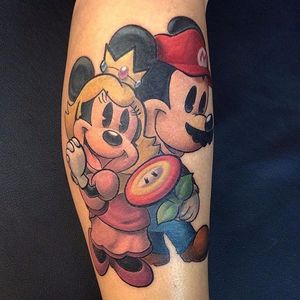 Mickey Mouse x Super Mario World tattoo by painfulreminders on Instagram. #supermario #videogame #mickeymouse
