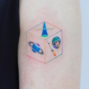 Tiny space square by Zihee #Zihee #color #minimal #saturn #astronaut #small #cute #spaceship #rocket #portrait #space #galaxy #scifi #blackhole #star #square #shape #rainbow #nasa #tattoooftheday