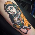 Indian woman by Matt Chahal via instagram mattchahaltattoo #woman #indian #mendhi #decorative #color #linework #patterns #mattchahal
