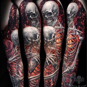 Color realism skeleton sleeve by Javier Antunez (javi_tattooedtheory) at Tattooed Theory #JavierAntunez #javi_tattooedtheory #color #realistic #skeleton #tattoooftheday
