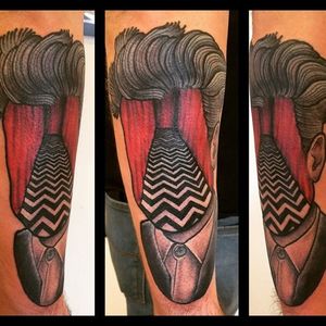 Mash up of Twin Peaks and David Lynch tattoo by Nicolas Ludu. #NicolasLudu #filmdirectorstattoo #DavidLynch #twinpeaks #twinpeakstattoo