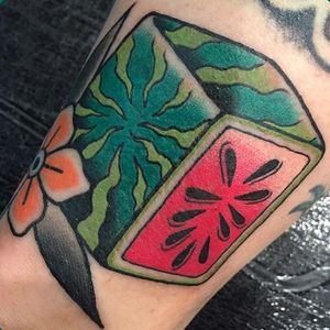 Watermelon tattoo by tatt2andrea on Instagram. #watermelon #fruit #tropical #melon #juicy #traditional #summer #square