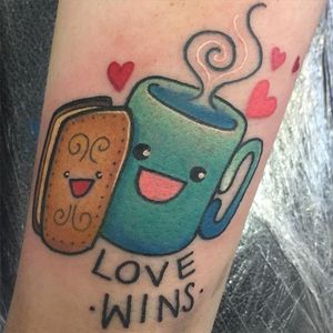 Biscuit and tea tattoo by Hollie West. #traditional #cute #biscuit #tea #mug #HollieWest