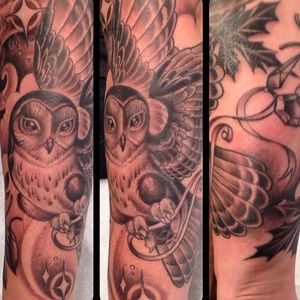 Owl tattoo by Kim Saigh. #blackandgrey #neotraditional #owl #bird #KimSaigh