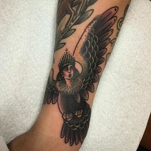 Harpy Tattoo by Leah Eri Westerlund #Harpy #Harpies #HarpyTattoo #MythologyTattoos #GreekTattoos #MythTattoos #Traditional #LeahEriWesterlund