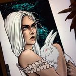 Neo traditional tattoo flash by Daria Stahp. #DariaStahp #woman #neotraditional #rabbit #flash #silverhair #woman
