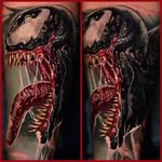 Venom tattoo by Ben Ochoa. #BenOchoa #colorrealism #popculture #venom #spiderman #marvel