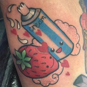 Strawberries and cream tattoo by Hollie West. #cute #food #pastel #strawberry #cream #traditional #HollieWest