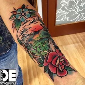 Landscape Tattoo by Pablo De #traditional #traditionaltattoo #traditionaltattoos #landscape #oldschool #italiantattoos #PabloDe