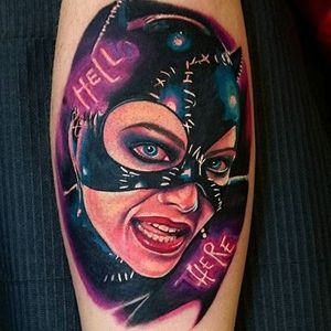 Catwoman portrait tattoo by @madamefink #Catwoman #Batman #DCComics #portrait #madamefink