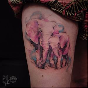 Elephant tattoo by Alberto Cuerva #AlbertoCuerva #graphic #watercolor #elephant
