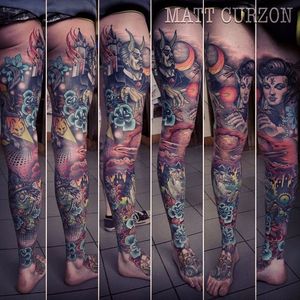 Neo-Traditional Leg Sleeve Tattoo by Matt Curzon #neotraditional #neotraditionalsleeve #sleeve #inspiration #MattCurzon