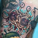 The Flying Spaghetti Monster by Mike Madison (IG—mikemadisontattoo). #TheFlyingSpaghettiMonster #traditional