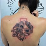 Blackwork beagle and flower back piece by Johnathan Stone. #dog #beagle #blackwork #flowers #JohnathanStone