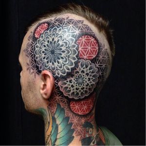 Mandala Head Tattoo by Cory Ferguson #CoryFerguson #Dotwork #Mandala #Head #Scalp