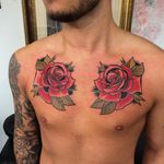 Chest rose tattoos by Matt Webb #MattWebb #rose #neotraditional #roses #chestpiece
