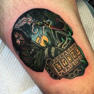 Harry Potter tattoo by Sam Kane. #SamKane #skull #popculture #traditional #hp #harrypotter