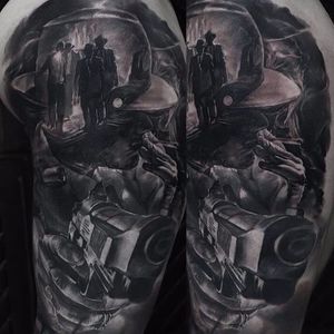 Gangster Tattoo by Domantas Parvainis #BlackandGrey #BlackandGreyRealism #Realism #BlackandGreyTattoos #DomantasParvainis