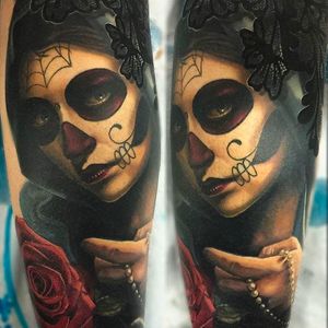Dead girl tattoo by Jake Ross. #JakeRoss #tattoo #colored