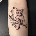 Blackwork cat tattoo (IG-@dan_tattoo_o) #blackwork #dotwork #cattattoo #linework #southkorea #southkoreantattooartist #southkorean #leaves