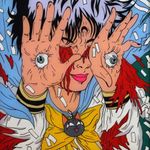 Painting by Tina Lugo #TinaLugo #color #Japanese #eyeball #surreal #strange #SailorMoon #Luna #blood #gore #darkart