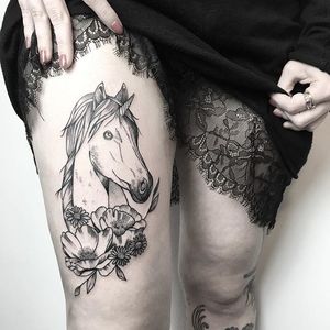 Horse Tattoo by María Fernández #horse #horsetattoo #blackwork #blackworktattoo #linework #lineworktattoo #graphic #graphictattoo #blackink #illustrative #sketch #MariaFernandez