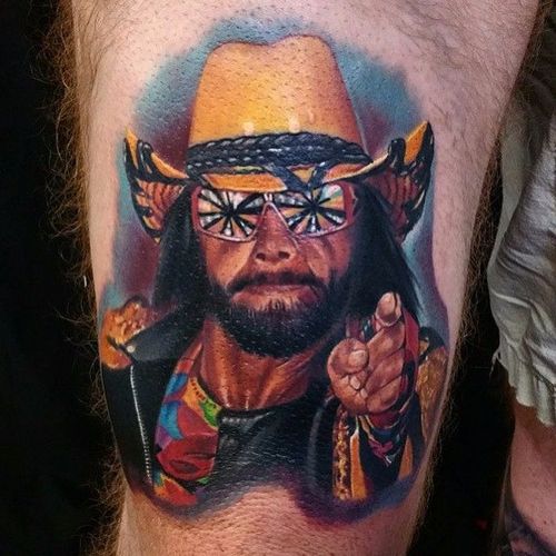 Randy Savage Tattoo by Nate Bjork #randysavage #randysavagetattoo #machomanrandysavage #wrestlingtattoo #wrestling #portrait #superstar #wwe #wwetattoos #sports #NateBjork