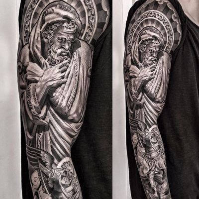 angel vs demon tattoo sleeve