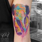 Elephant tattoo by Volken #Volken #elephant #watercolor #graphic