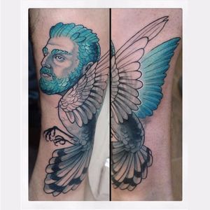 Bird tattoo by Gianpiero Cavaliere #GianpieroCavaliere #newschool #turquoise #bird