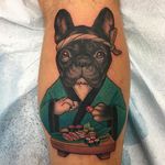 Sushi eater Dog tattoo by @mileskanne #mileskanne #neotraditionaltattoo #animaltattoo #stevestontattoocompany #dog