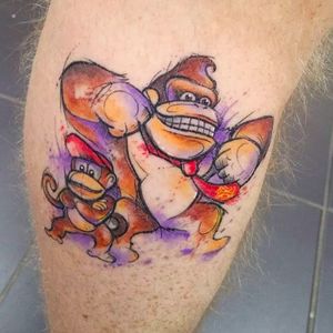 Donkey Kong tattoo by Josie Sexton #JosieSexton #DonkeyKong #watercolour #sketch (Photo: IG-josiesexton)