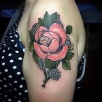 Rose and yarrow flower tattoo by Lydia Hazelton. #neotraditional #flower #rose #yarrow #LydiaHazelton