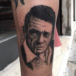 Johnny Cash Tattoo by Alex Ciliegia #johnnycash #handpoked #handpoke #handpokeartist #stickandpoke #dotwork #handpokedportrait #AlexCiliegia
