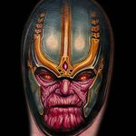 Thanos Tattooby Jeremy Brown #Thanos #thanostattoos #thanostattoo #marveltattoo #supervillaintattoo #supervillains #comictattoos #JeremyBrown