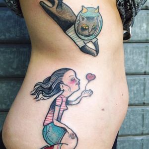 Poetic tattoo by Nicoz Balboa #NicozBalboa #illustrative #cat #heart