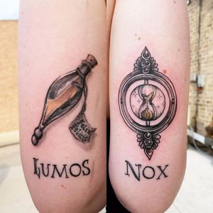 Linda tattoo por Sarah Spread! #SarahSpread #timeturner #viratempo #felixfelicis #lumos #nox #potion #poção #harrypotter #harrypottertattoo