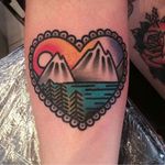 Tattoo by Ozzy Ostby. #OzzyOstby #traditionalamerican #trads #traditional #mountain