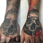 Cover-up tattoo by Bullet BG #BulletBG #paintingstyle #realistic #graphic #painting #coverup #skull