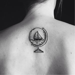 Nautical globe tattoo by Lydia Marier #LydiaMarier #minimalistic #blackwork #traditional #globe #ocean #ship