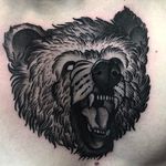 Blackwork bear tattoo by Dom Wiley #bear #beartattoo #DomWiley #blackwork #linework