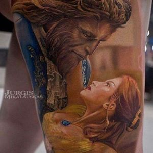 A depiction of Belle and the Beast from the live action version of the Disney Classic by Jurgis Mikalauskas (IG—jurgismikalauskas). #BeautyandtheBeast #Disney #JurgisMikalauskas #portraiture #realism
