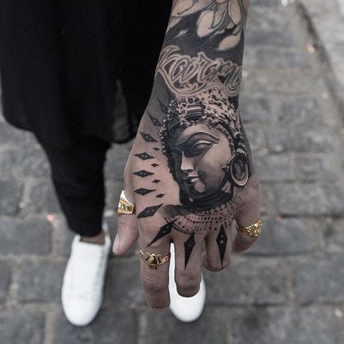 Awesome piece by Oscar Åkermo #OscarAkermo #blackandgrey #buddha #portrait #realism #tattoooftheday