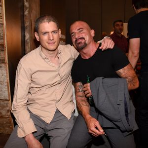 Happily reunited - Wentworth Miller and Dominic Purcell at San Diego Comic-Con via ibtimes.com #tv #tvseries #tattooedtvseries #prisonbreak #entertainment #wentworthmiller #dominicpurcell #cast