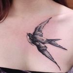 Clean and solid little sparrow tattoo by Chenpo.#chenpo #newtattoo #asianstyle #brushstyle #sparrow #bird #blackandgrey