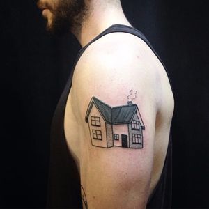 House tattoo by Emily Alice Johnston. #EmilyAliceJohnston #house #home #architecture #blackwork