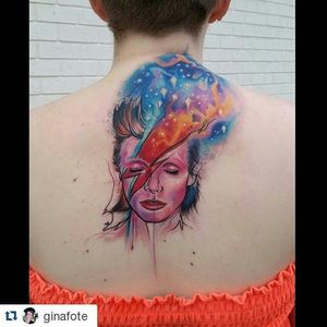 Ziggy Stardust Watercolor Tattoo #ZiggyStardust #DavidBowie #Owl #Neotraditional
