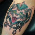 Warrior cat tattoo by @mileskanne #mileskanne #neotraditionaltattoo #animaltattoo #stevestontattoocompany #cat